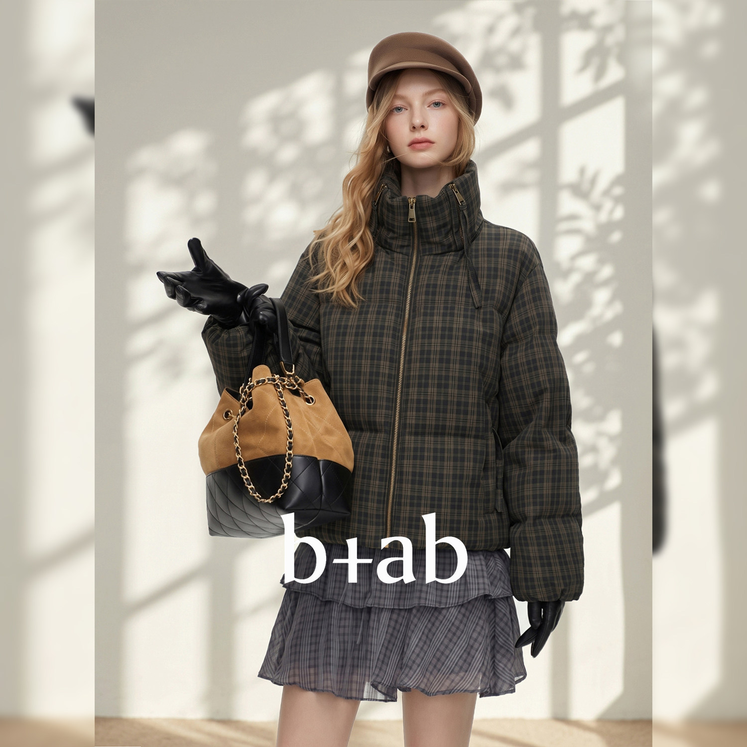 it b+ab 2026冬季新款羽绒服格子连帽宽松短款女款外穿上衣穿搭