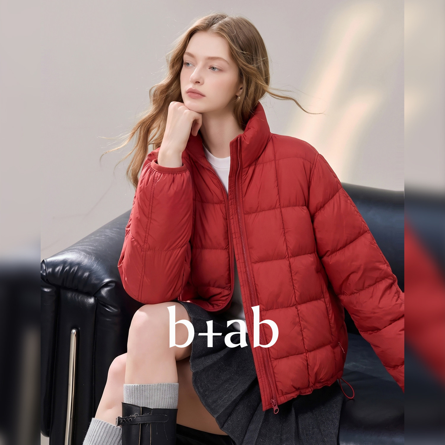 it b+ab 2026冬季新款深红色羽绒服女立领拉链宽松休闲面包服外套