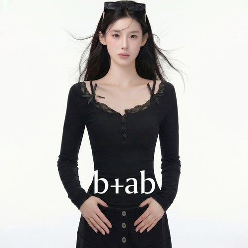 itb+ab纯欲风蕾丝蝴蝶结T恤