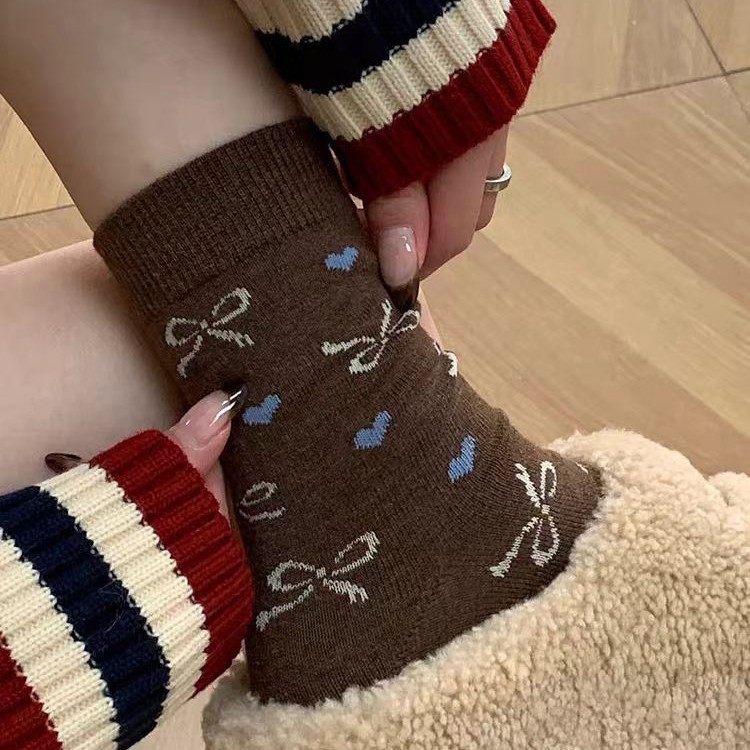 秋冬美拉德色蝴蝶结羊毛中筒袜日系可爱波点堆堆袜柔软无骨女袜子,女士内衣/男士内衣/家居服,中筒袜,淘宝优惠券,粉丝福利购,淘宝优惠卷