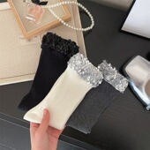 25春季 双针中筒袜ins风潮女堆堆袜 时尚 新品 重工轻奢亮片女袜韩版