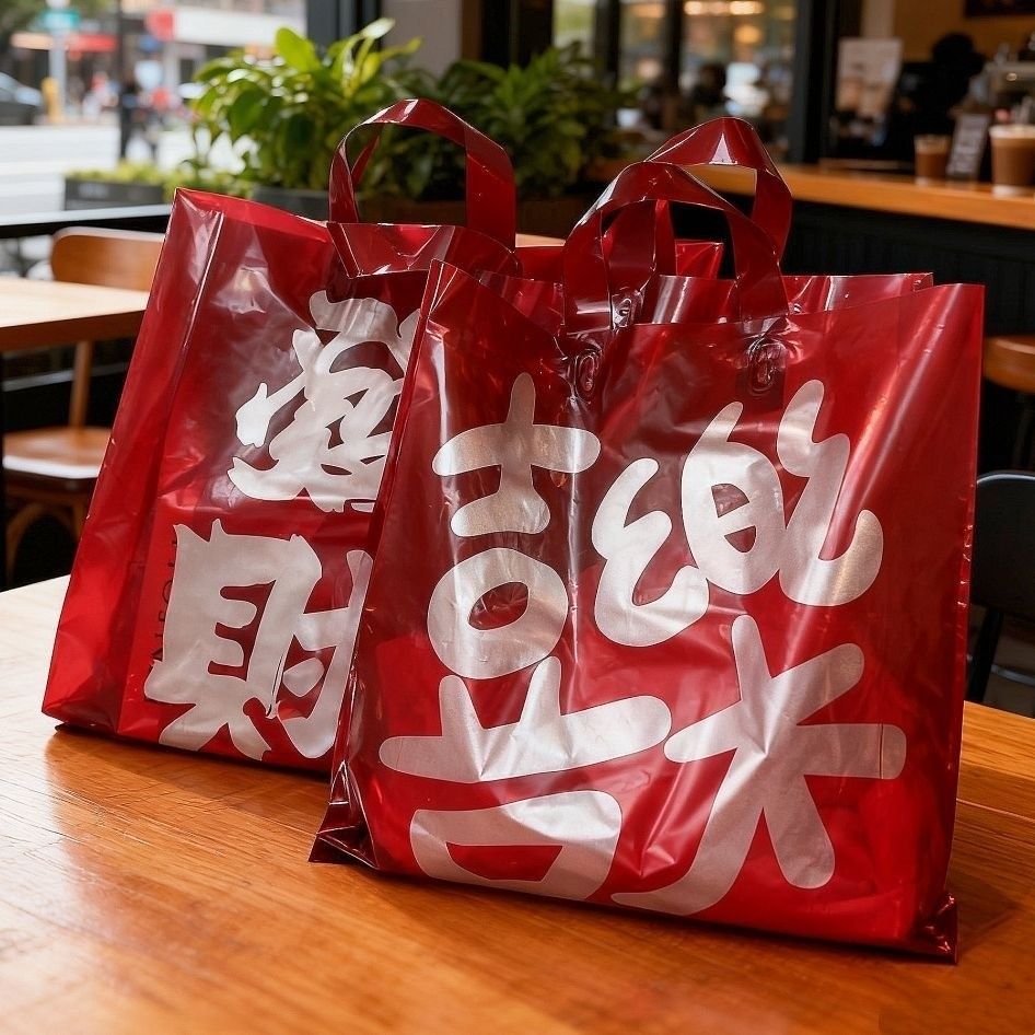 2026新款手提袋红色伴手礼塑料袋餐饮打包袋婚礼喜庆礼品袋子定制