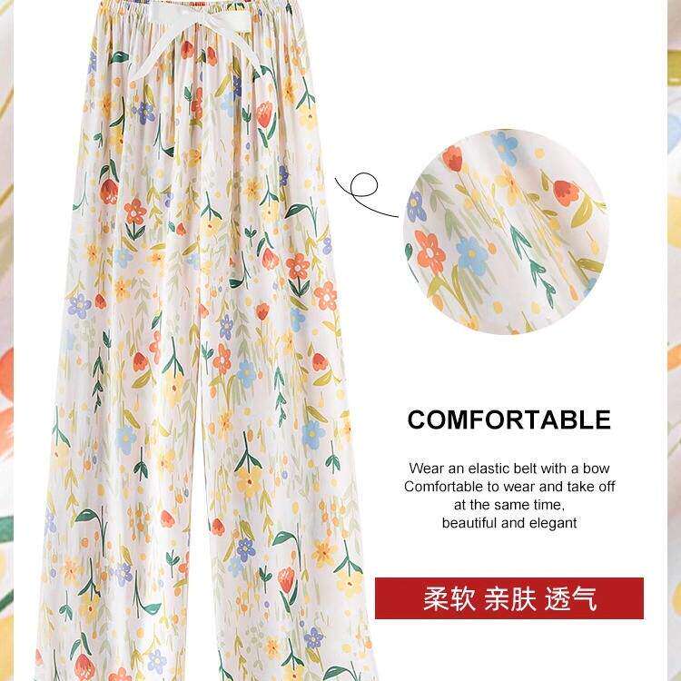 棉绸睡裤女夏季薄款人造棉防蚊裤阔腿裤绵绸2025年新款沙滩裤子