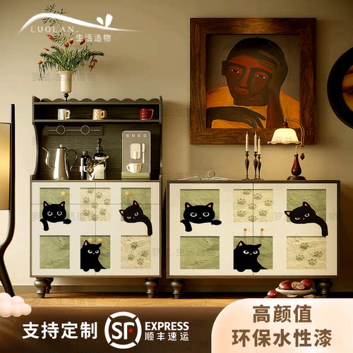 奶油风实木餐边柜可定制收纳