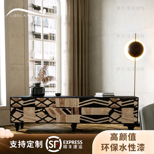 法式复古抽象实木电视柜储物斗柜