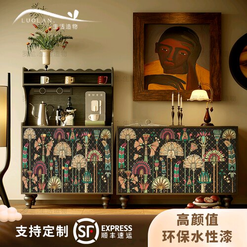法式复古实木餐边柜客厅收纳