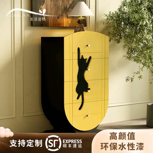 法式卡通猫咪实木四斗收纳斗柜