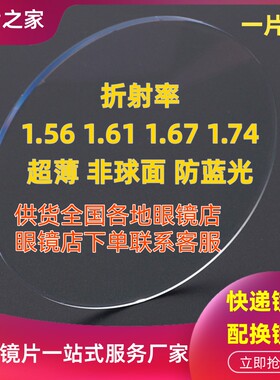 1.561.61/1.67/1.74超薄防蓝光非球树脂变色近视眼镜片配镜换镜片