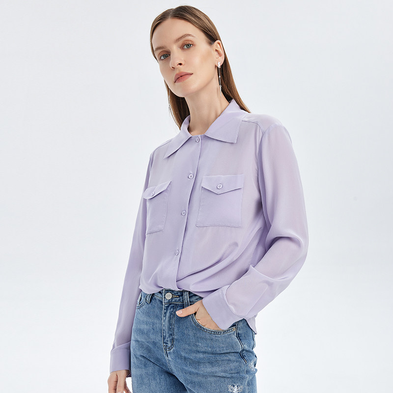 海伦罗兰100%桑蚕丝女士长袖双袋衬衫73081677