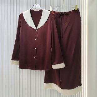 海伦罗兰女士100%桑蚕丝复古风睡衣两件套宽松家居服850111426