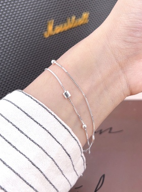 猫蛰s925纯银手链女生日ins小众设计感甜美简约双层方块闺蜜礼物