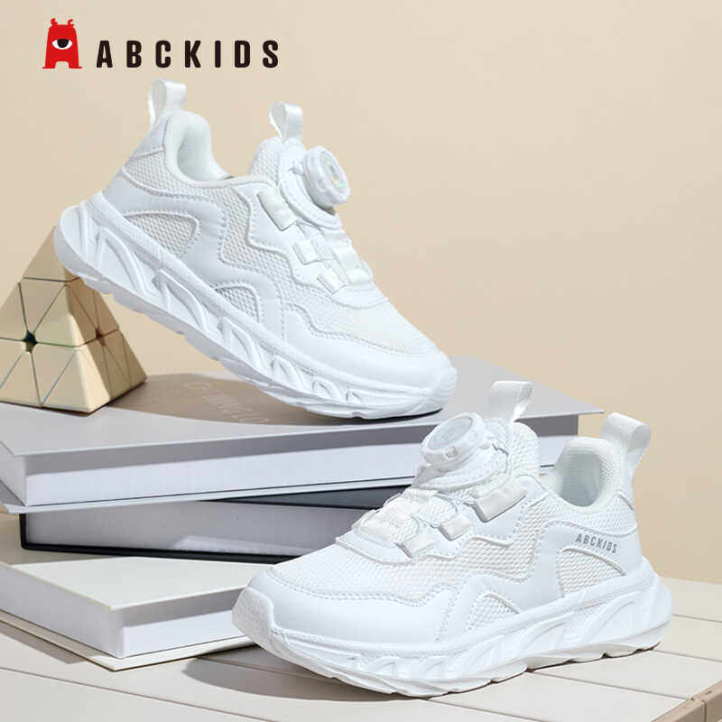Abckids儿童小白鞋男童白色运动鞋子春夏秋款网面透气女童休闲鞋