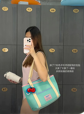 清新绿游泳包洗漱收纳包干湿分离网格大容量海边沙滩包泳衣网包