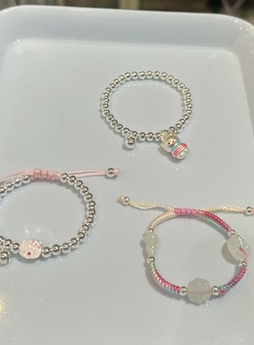 八卦宝宝初生婴儿红绳手链绳百事无忌纯银平安玉石七彩线天然女葫