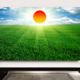 意境红太阳日出草原风景草地护眼海报画蓝天白云绿草招财旺宅壁画