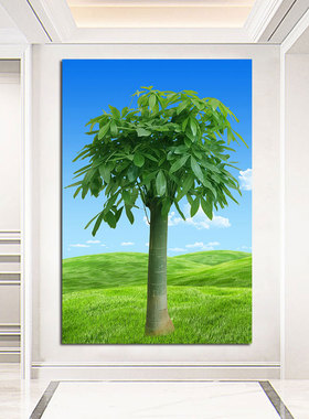 发财树幸福树入户绿色小树客厅招财旺宅挂画卧室玄关过道装饰贴画