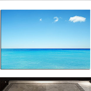 碧海蓝天白云海水海边风景海报财源滚滚家居风水图墙贴画挂画定做