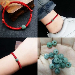 红绳手链女男情侣脚链翡翠玉珠路路通金刚结手工编织本命年幸运绳