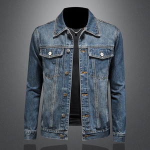 春季新款复古牛仔外套男翻领水洗百搭潮流夹克上衣D218-1300-P145，男装工装外套，电商D218