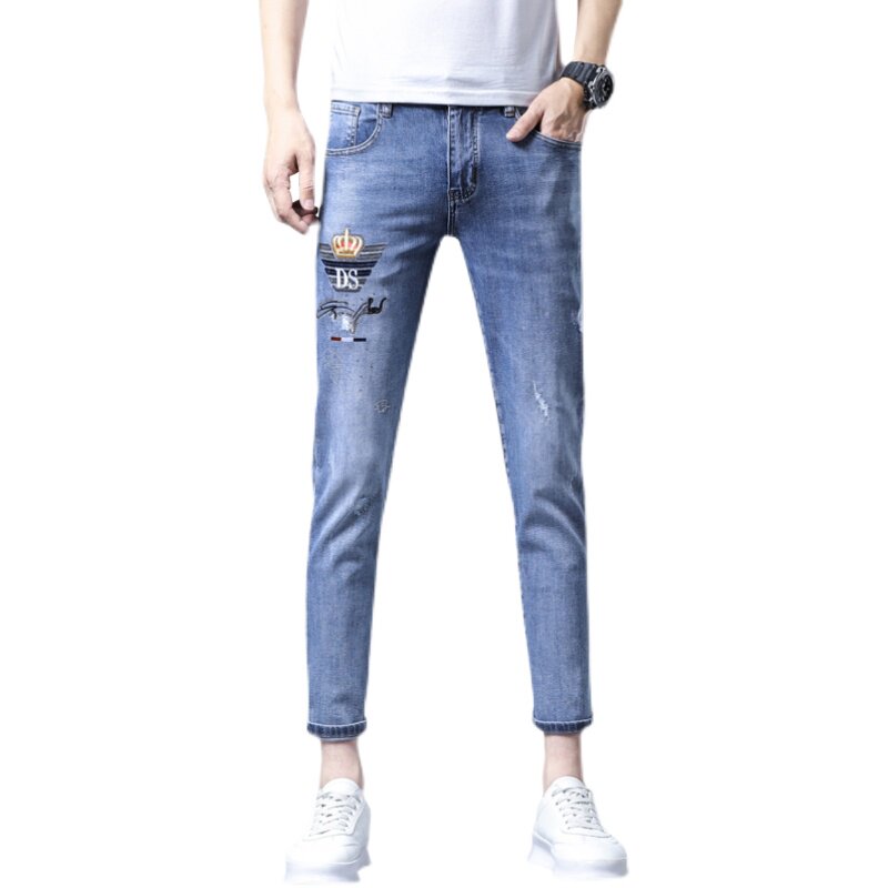 2021夏季新款水洗潮牌牛仔裤男微跨小脚九分裤QT5031-95600,男装牛仔裤,电商D218