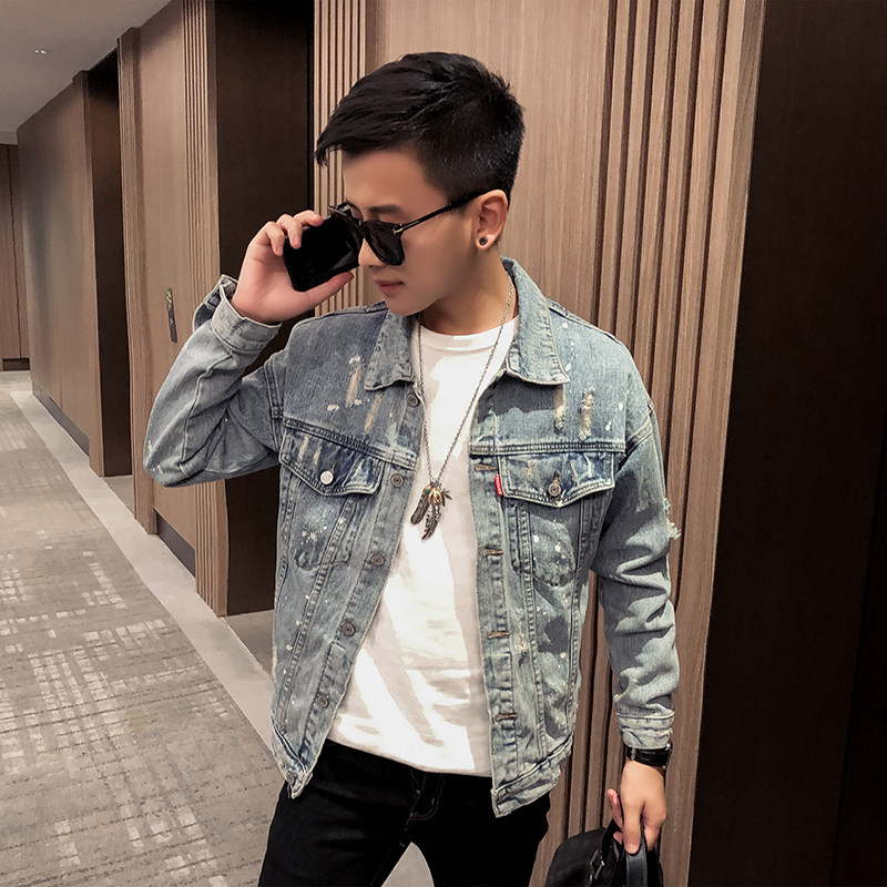 2021水洗潮牌牛仔夹克男社会小伙长袖牛仔衣男QT5031-3589,男装夹克,电商D218