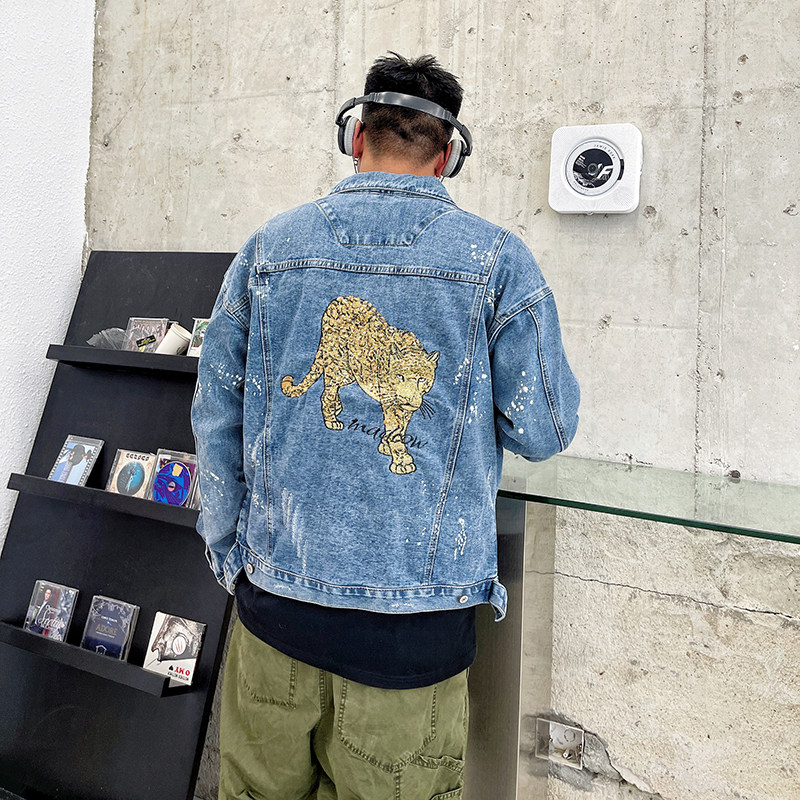 2021秋款水洗潮牌牛仔夹克男翻领长袖休闲外套男QT5031-3589，男装夹克，电商D218