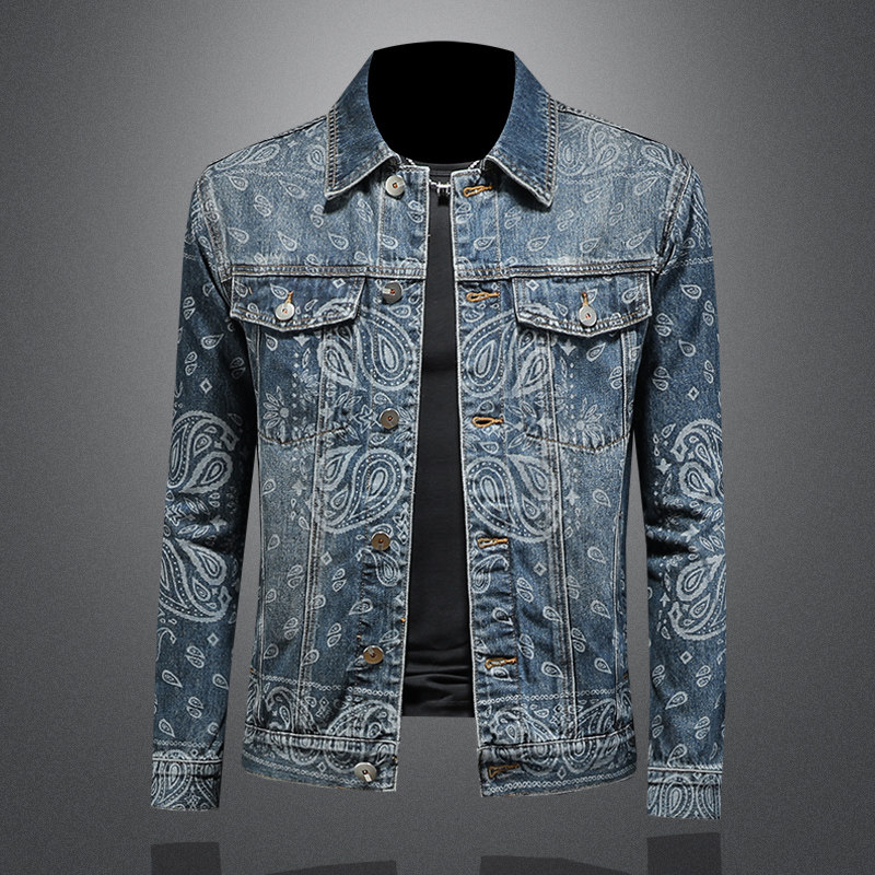 美式风新款提花牛仔外套男翻领休闲潮牌夹克上衣D218-1301-P170，男装工装外套，电商D218