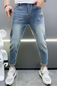 2021夏季薄款现货潮牌弹力牛仔裤男微跨九分裤QT5031-88167图片