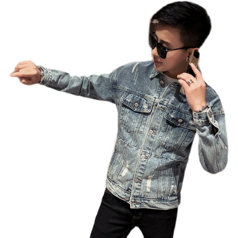 2021春款社会小伙虎头亮片牛仔夹克外套牛仔衣男QT5031-3588-P125,男装夹克,电商D218