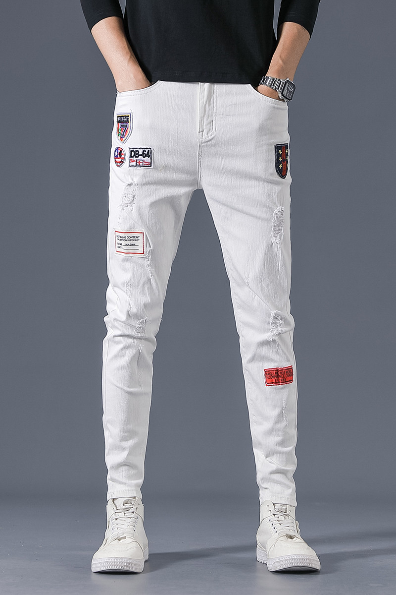 2021春夏款潮牌水洗贴标弹力牛仔裤男修身小脚裤QT5031-88163-P85,男装牛仔裤,电商D218
