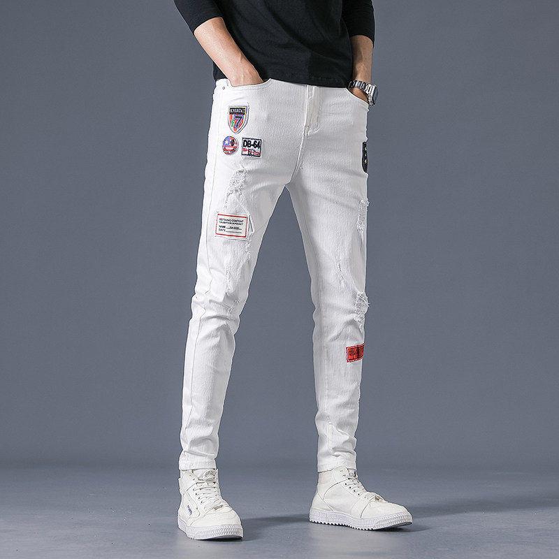 2021春夏款潮牌水洗贴标弹力牛仔裤男修身小脚裤QT5031-88163-P85,男装牛仔裤,电商D218