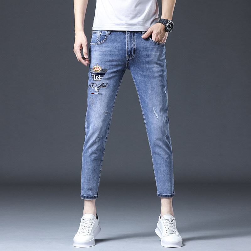 2021夏季新款水洗潮牌牛仔裤男微跨小脚九分裤QT5031-95600,男装牛仔裤,电商D218