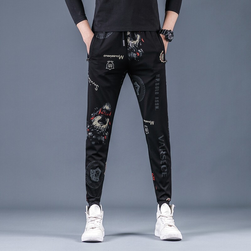 2021春夏款潮牌印花休闲裤男韩版修身束脚裤QT5031-2093-P95，男装休闲裤，电商D218