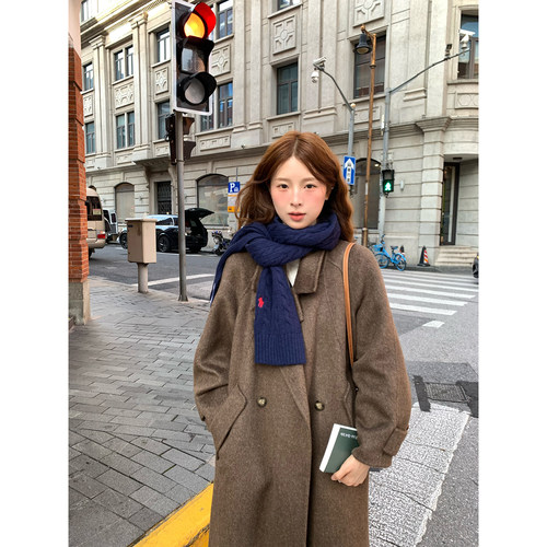 WHYSTUDIO 冬日来信奢贵感经典时髦重磅山羊绒双面呢长款翻领大衣