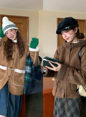 WHYSTUDIO 两面穿羊羔毛麂皮绒加厚保暖御寒连帽外套