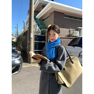 WHYSTUDIO 时髦重磅绵羊毛双面呢长款翻领合身版型毛呢外套大衣