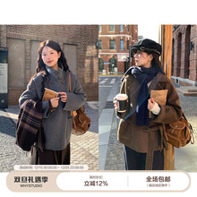 WHYSTUDIO 高奢质感翻立领三穿腰带双面呢大衣女冬季中长款外套