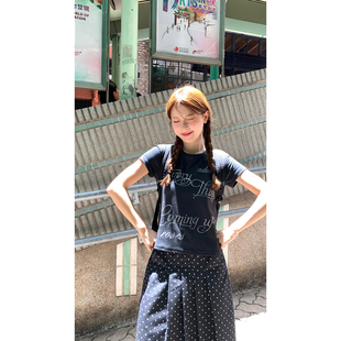 圓領正肩百搭顯瘦修身 WHYSTUDIO 復古美式 燙印字母短款 T恤 短袖