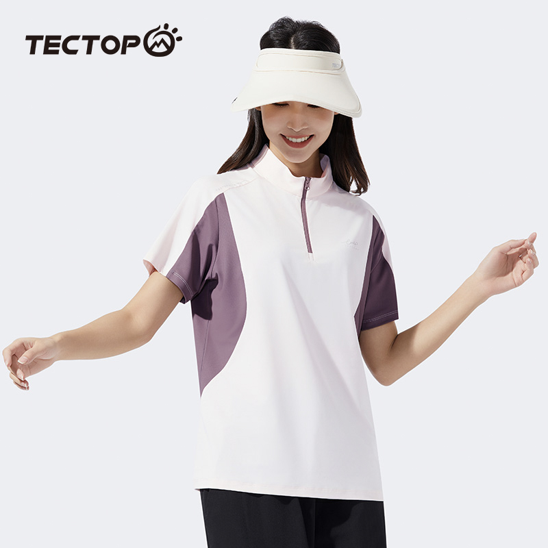 探拓短袖T恤快干半开衫立领