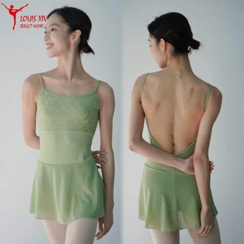 LOUIS XIV 提花拼接吊带体服芭蕾舞练功服女连体服舞蹈体操形体服