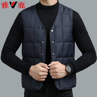 雅鹿羽绒马甲男中老年内穿加厚防寒鸭绒保暖背心加肥加大坎肩2024