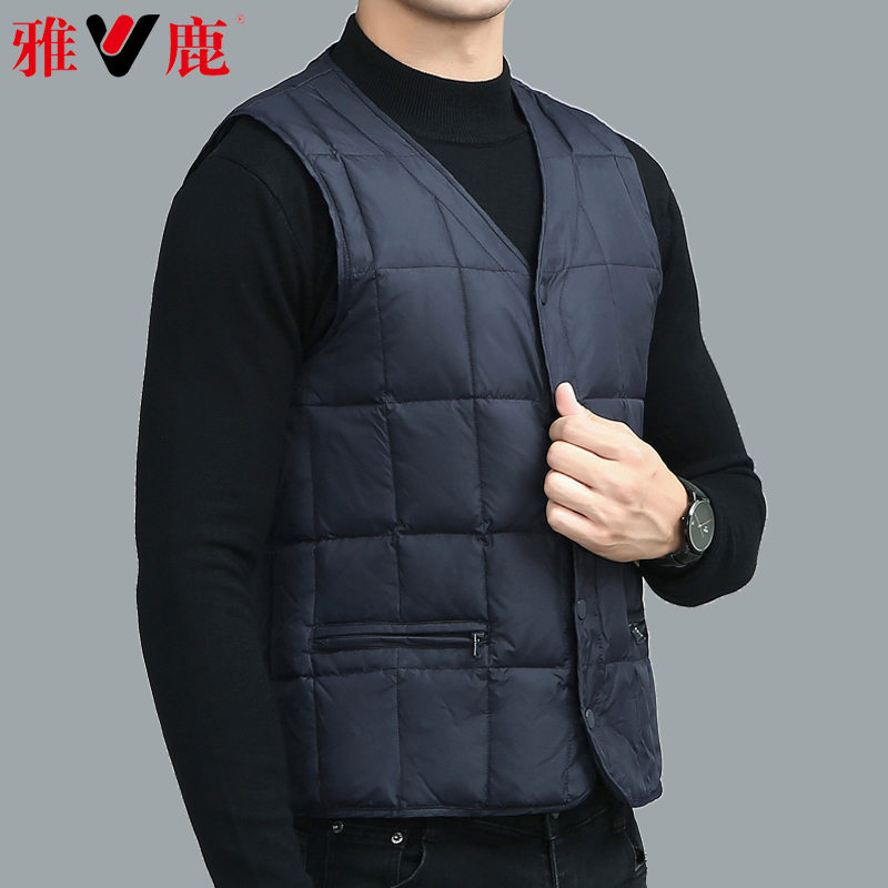 雅鹿防钻绒羽绒马甲90绒加厚填充