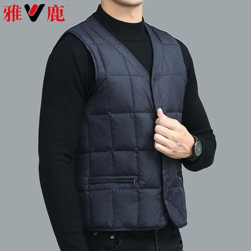 雅鹿防钻绒羽绒马甲90绒加厚填充