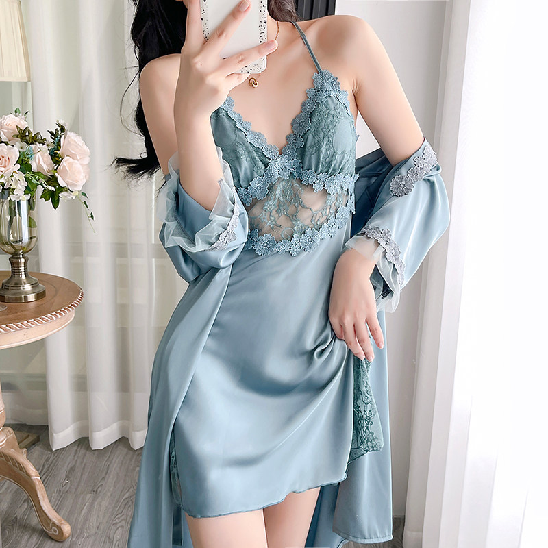 睡衣女2025年新款冰丝薄款蕾丝露背睡裙性感带胸垫吊带睡袍两件套,女士内衣/男士内衣/家居服,睡衣/家居服套装,淘宝优惠券,粉丝福利购,淘宝优惠卷