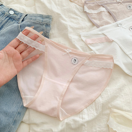 性感内裤女2024夏季新款纯棉7a镂空花边纯欲风少女低腰三角裤
