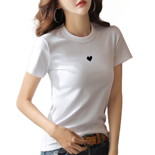 白色t恤女短袖正肩2026年新款修身网红打底小领口叠穿半袖上衣夏