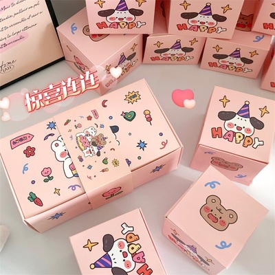 diy跳跳盒创意粉色蛋糕全家福