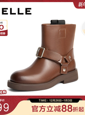 百丽女鞋子冬季新款休闲短筒马丁靴复古短靴西部靴B2170DZ4