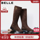 新款 百丽女鞋 子显瘦瘦靴绒面弹力骑士靴女冬季 粗跟高长靴3QFF2DG5