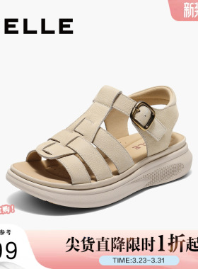 百丽女鞋厚底编织罗马凉鞋女夏季新款镂空猪笼休闲鞋子B2742BL5